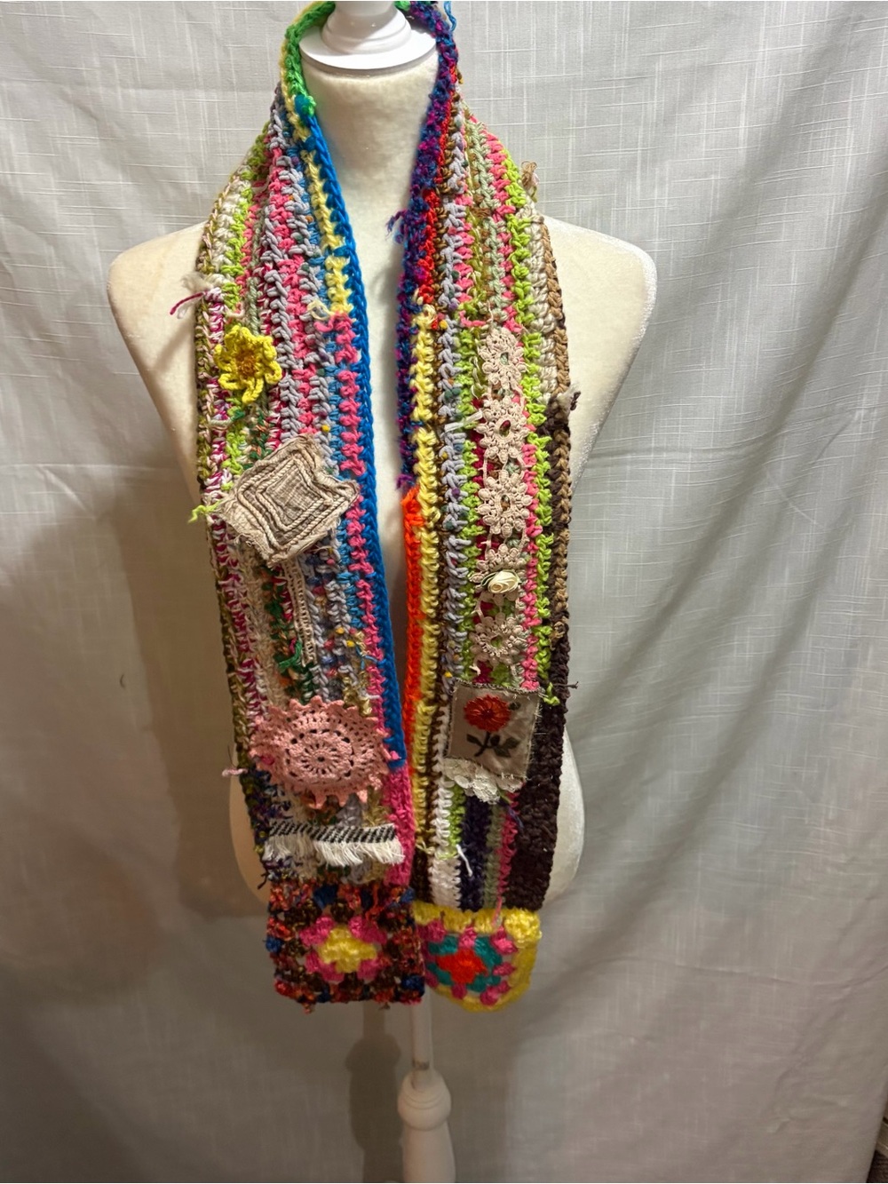 Handmade embellished crochet scarf
